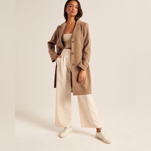 Abercrombie Wool Blend Dad Coat Light Brown